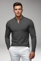Men's Buttonless V-Neck Shirt with Short Sleeves