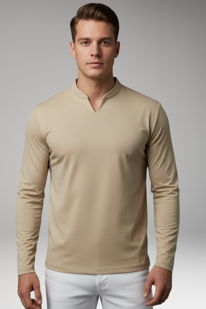 Men's Buttonless V-Neck Shirt with Short Sleeves