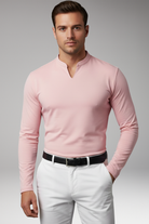 Men's Buttonless V-Neck Shirt with Short Sleeves