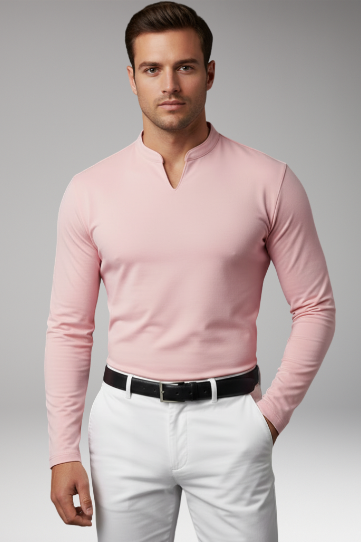 Men's Buttonless V-Neck Shirt with Short Sleeves