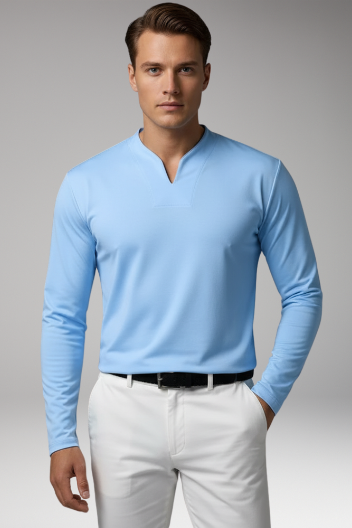 Men's Buttonless V-Neck Shirt with Short Sleeves