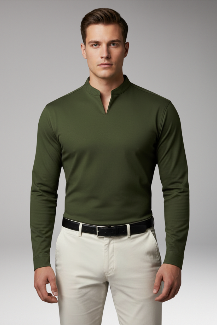 Men's Buttonless V-Neck Shirt with Short Sleeves