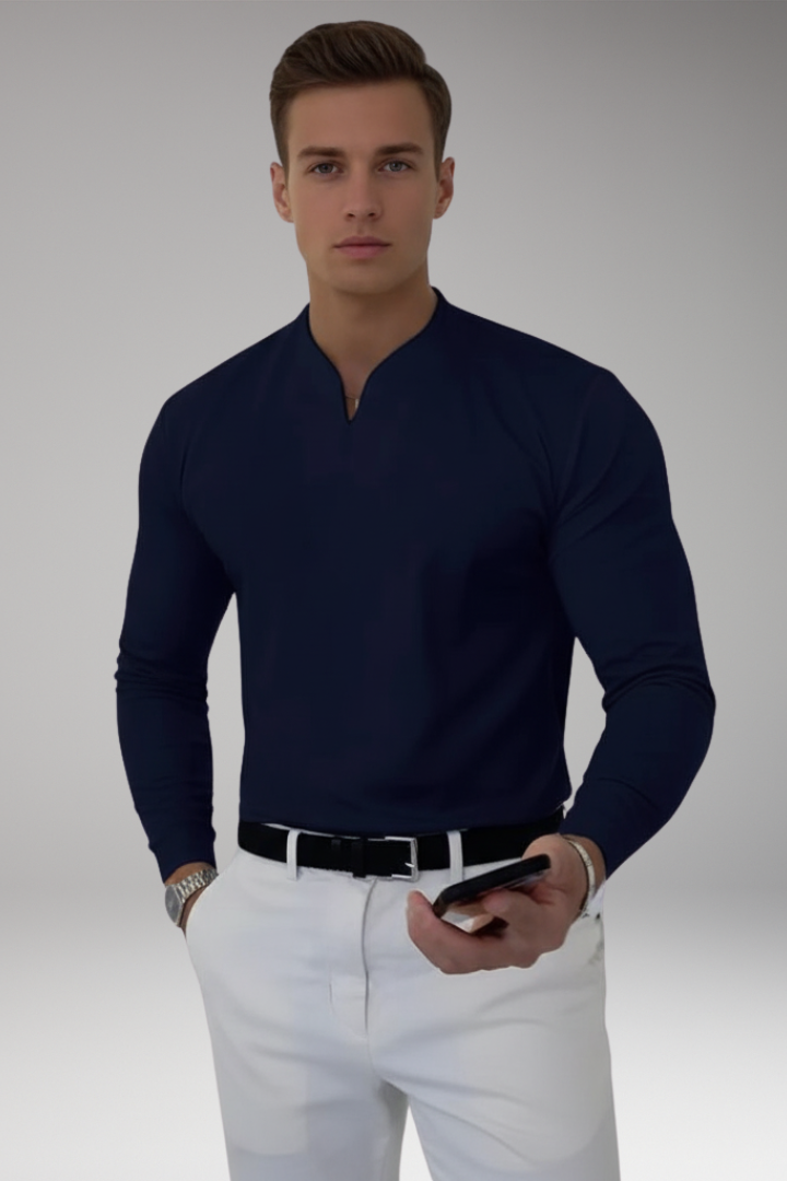 Men's Buttonless V-Neck Shirt with Short Sleeves