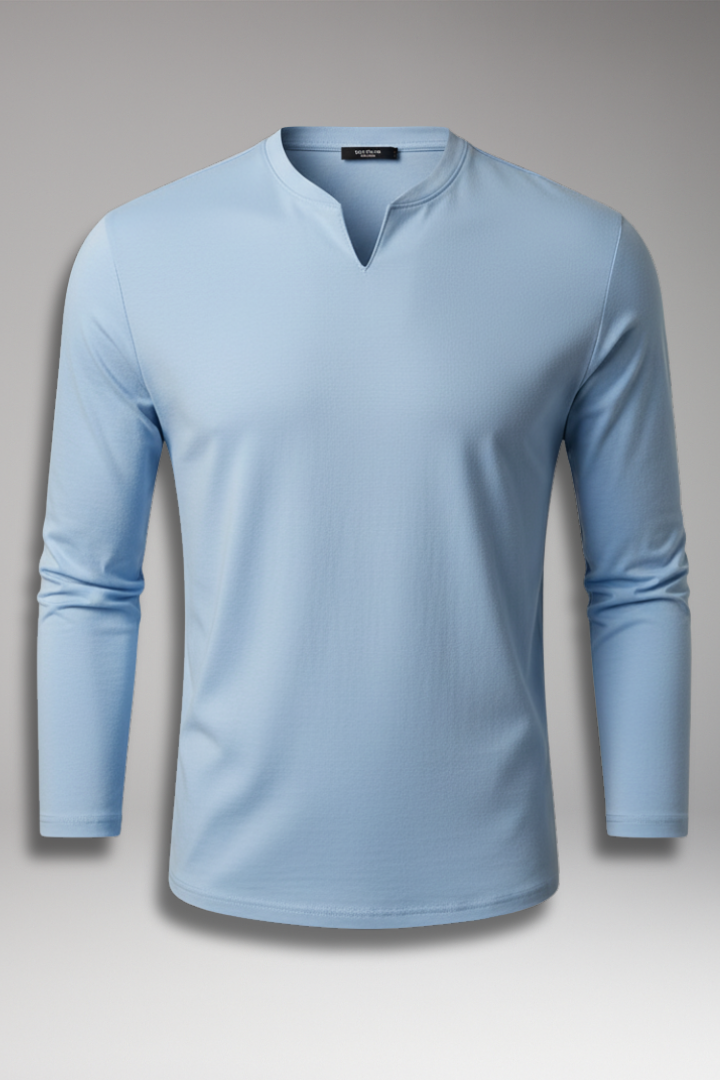 Men's Buttonless V-Neck Shirt with Short Sleeves