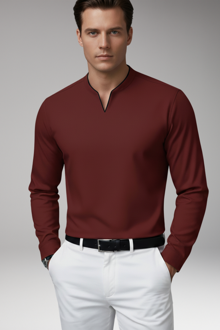 Men's Buttonless V-Neck Shirt with Short Sleeves
