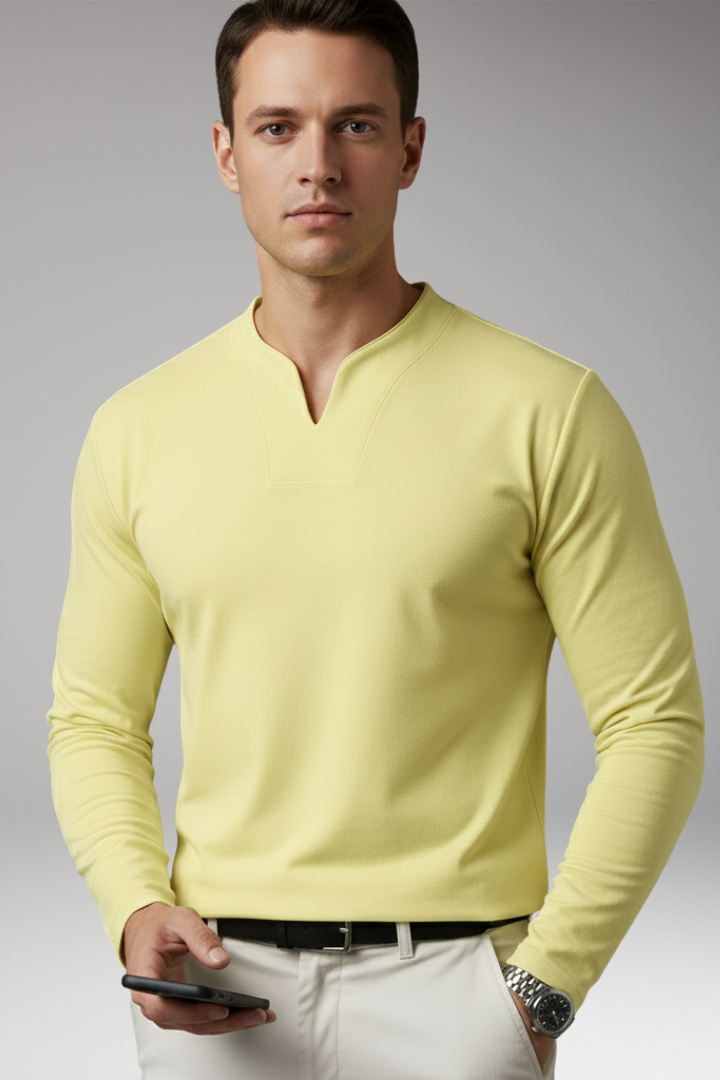 Men's Buttonless V-Neck Shirt with Short Sleeves
