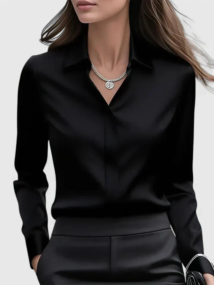 Women's Blouse with Hidden Button Placket for Office Wear