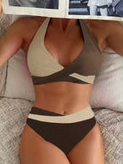 Women's Halterneck Bikini Crossover Top High-Waist Bottoms