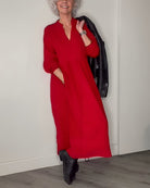 Women's Long V-Neck Maxi Dress with Long Sleeves