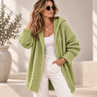Women's Long Hooded Knit Cardigan with Batwing Sleeves