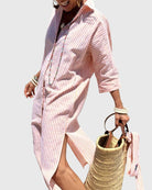Women's Striped Midi Dress with Side Pocket