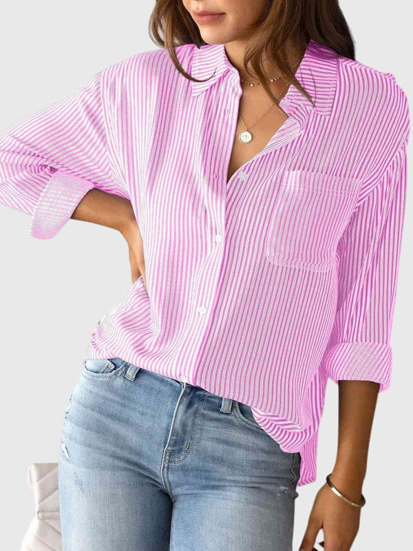 Women's Striped Tie Front Collared Shirt