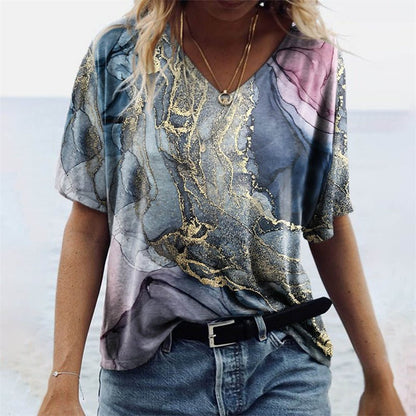 Yolanda | Dames T-shirt met V-hals en Boho Design – Relaxed Fit en Korte Mouwen
