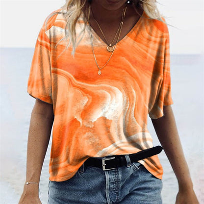 Yolanda | Dames T-shirt met V-hals en Boho Design – Relaxed Fit en Korte Mouwen