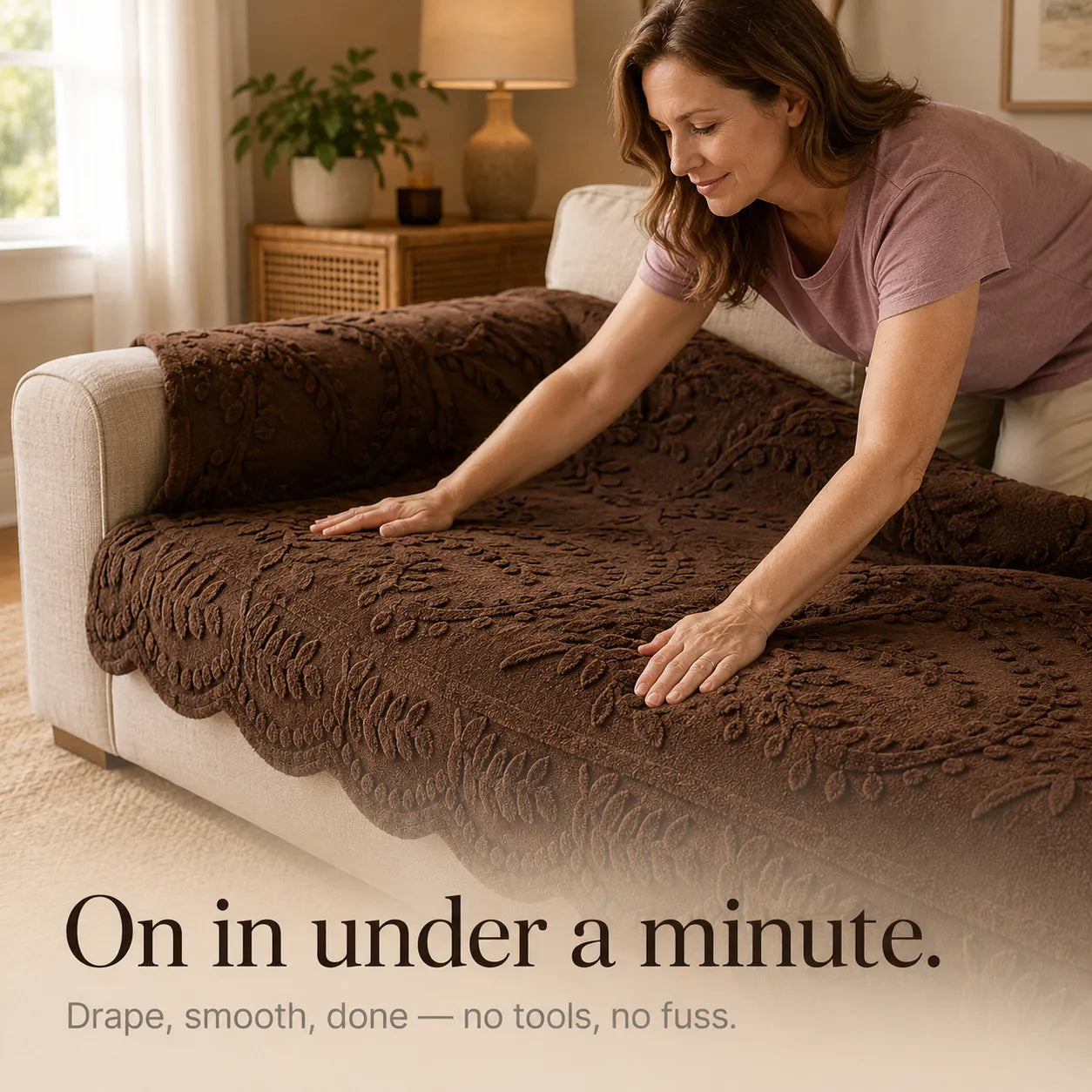 Plush Botanical Texture Couch Cover with Non-Slip Backing