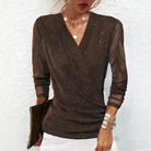 Ophelia | Women's Draped V Neck Sparkle Long Sleeve Going Out Top