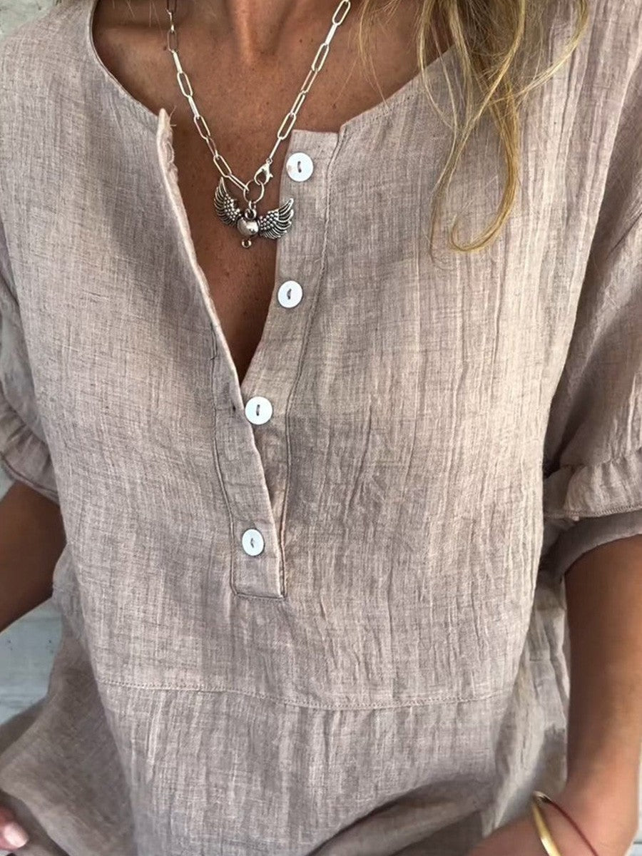 Trudy | Dames Top met Korte Mouwen – Relaxed Fit, Ruffle Mouwen en Ademend Materiaal