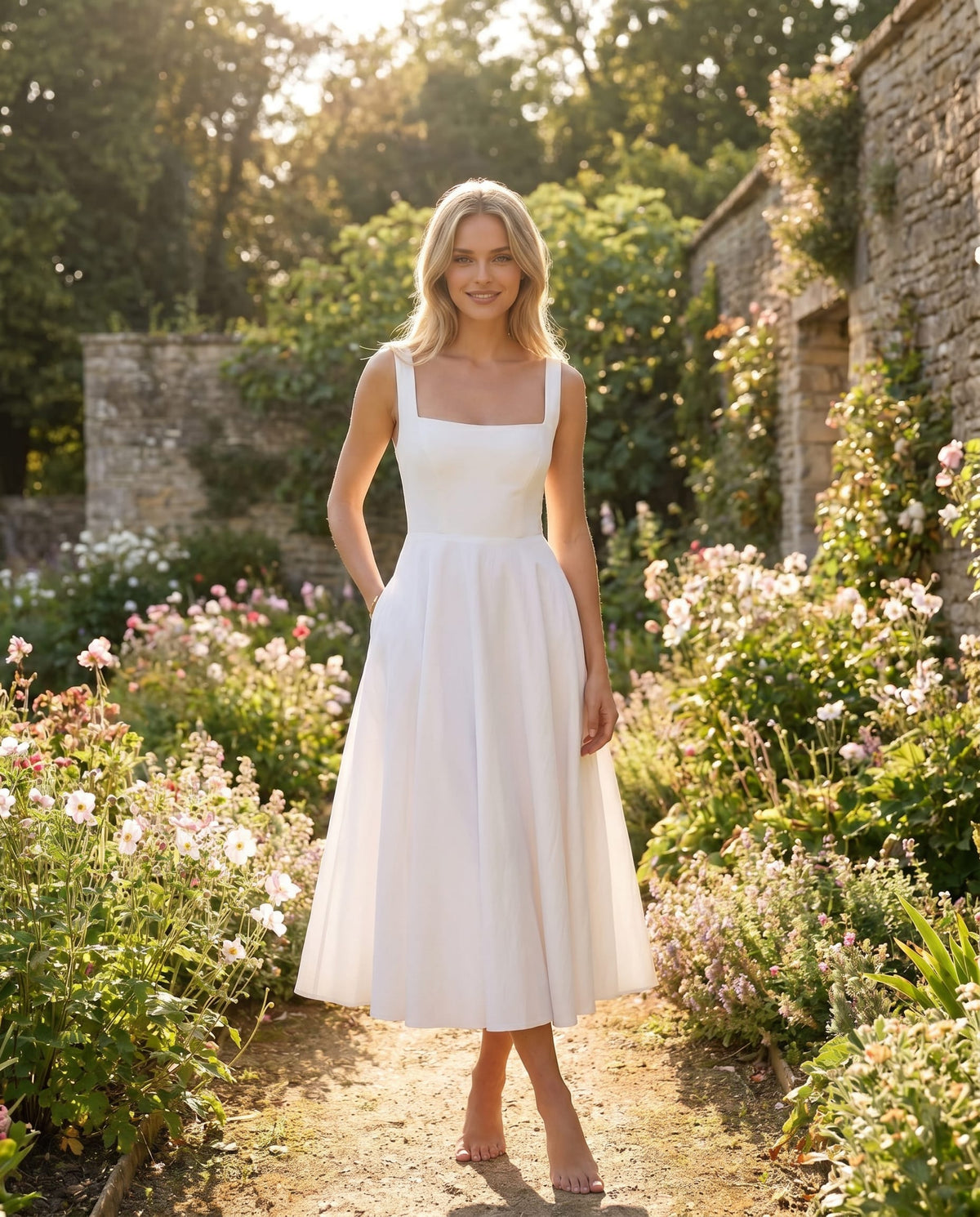 Iona Square Neck Cocktail Midi Dress_1