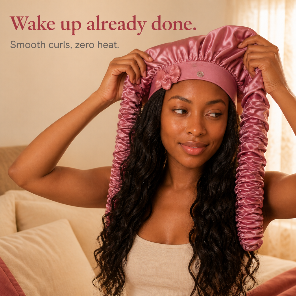 Long Hair Satin Sleep Bonnet with Extra-Long Sleeve