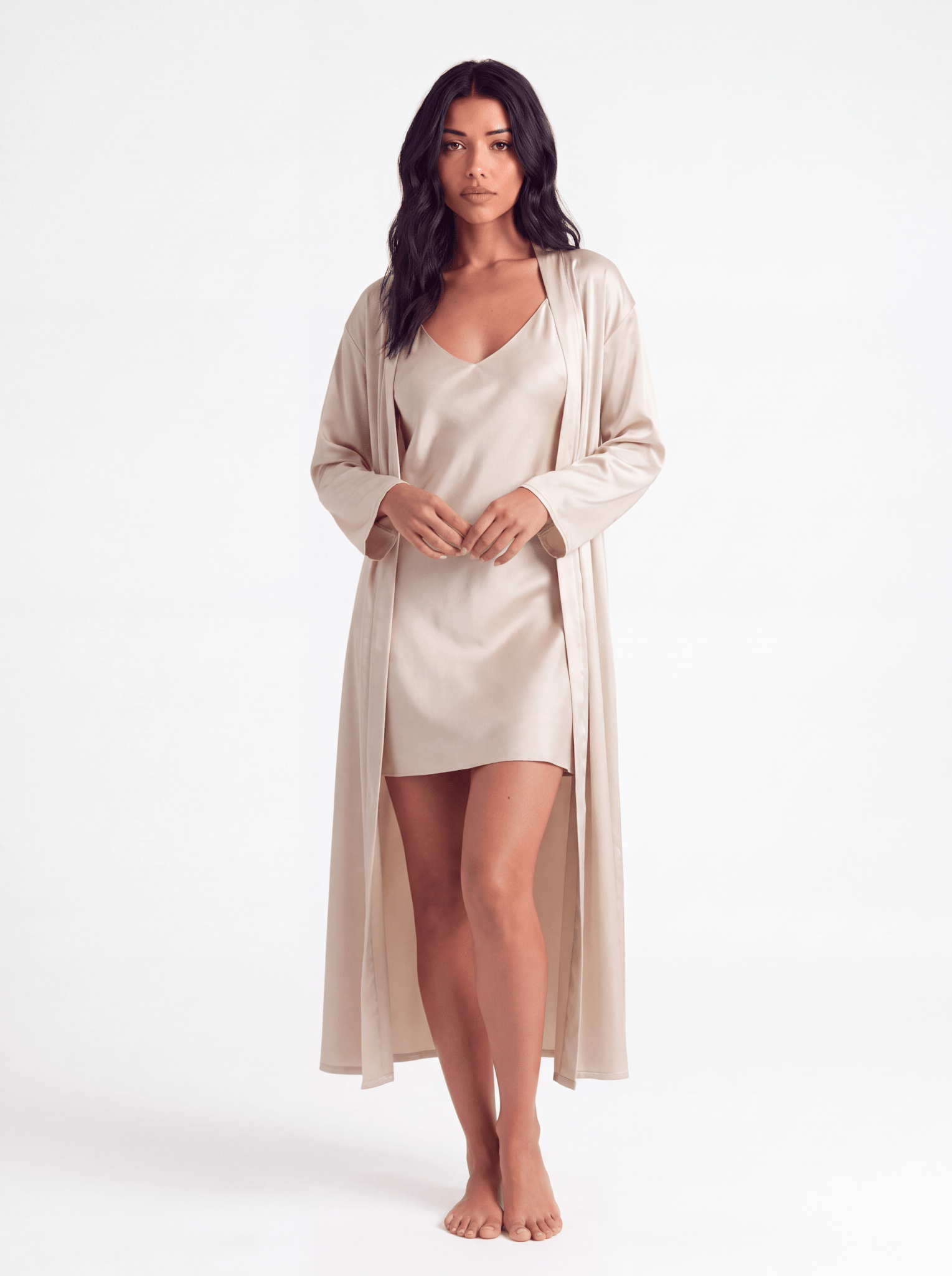 Women's Silk Nightgown and Robe Set - 2-Piece Sleepwear