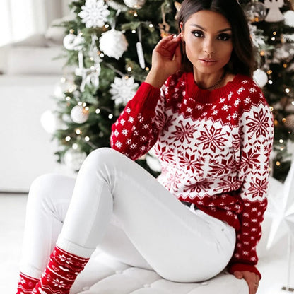 Dames Gebreide Kersttrui – Effen Rood, Comfortabele Sweater voor de Feestdagen
