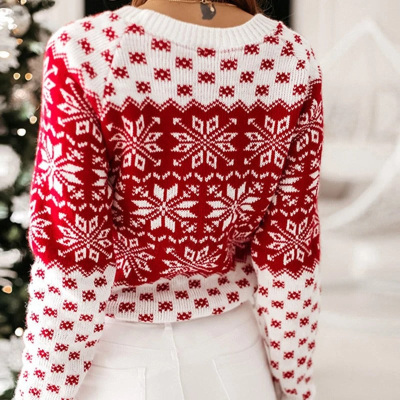 Dames Gebreide Kersttrui – Effen Rood, Comfortabele Sweater voor de Feestdagen