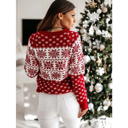 Dames Gebreide Kersttrui – Effen Rood, Comfortabele Sweater voor de Feestdagen