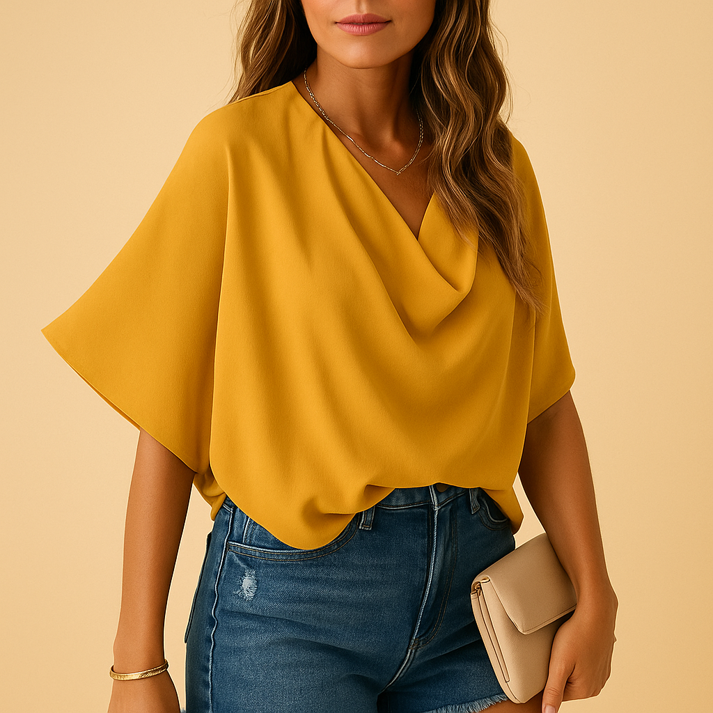 Chiffon Blouse voor Dames – Vleermuismouwen, V-hals, Geschikt voor Casual en Werkoutfits