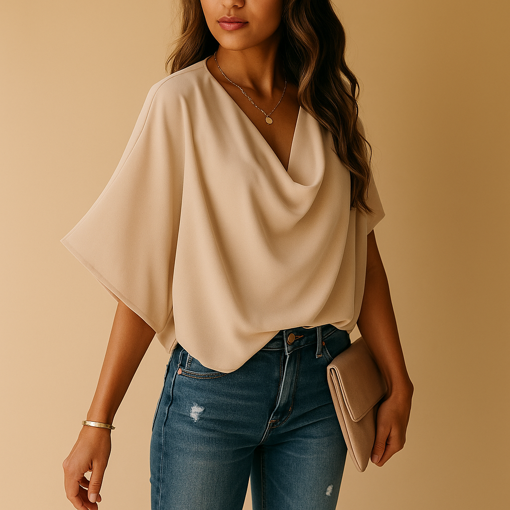 Chiffon Blouse voor Dames – Vleermuismouwen, V-hals, Geschikt voor Casual en Werkoutfits
