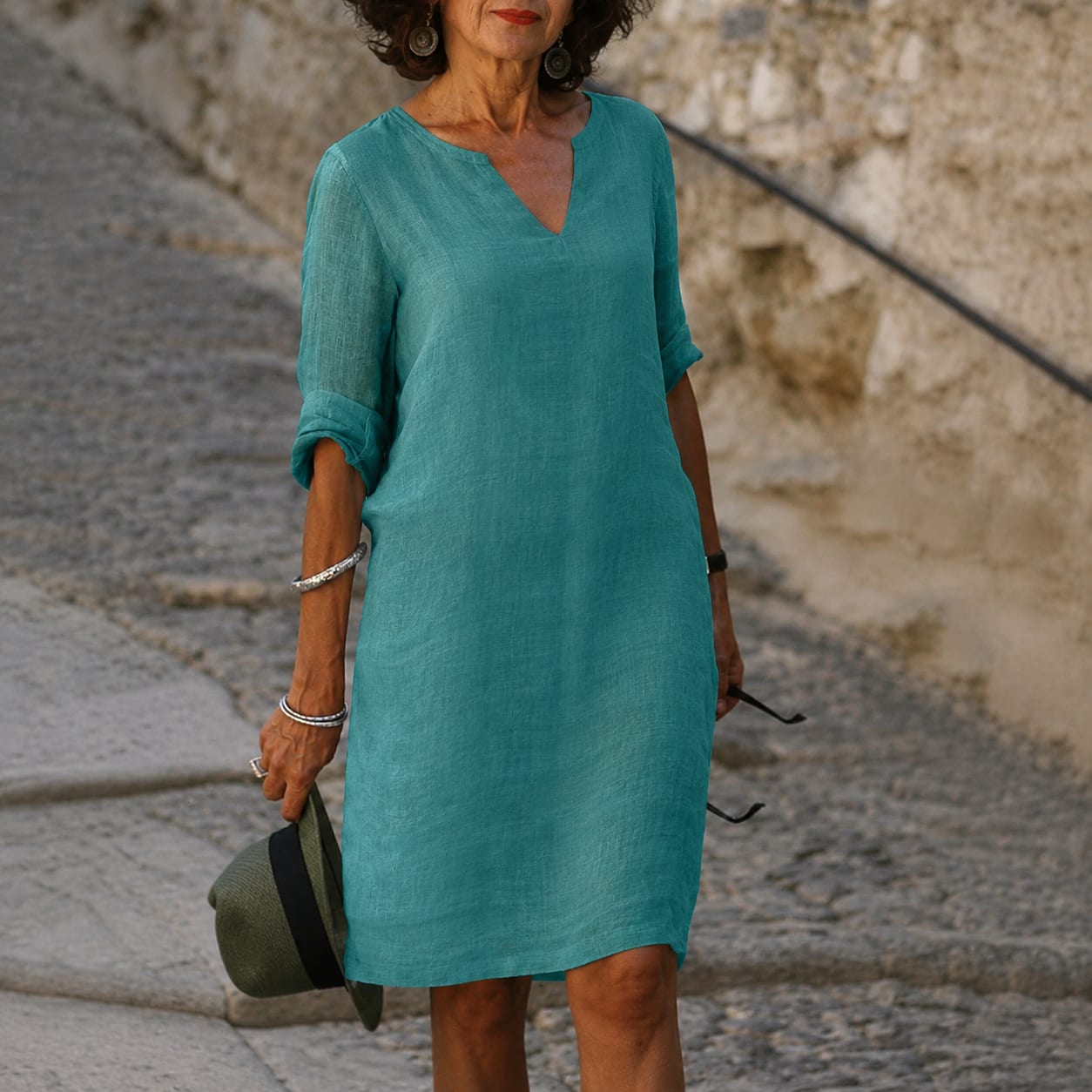 Artemisia Linen V Neck Summer Dress_1