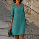 Artemisia Linen V Neck Summer Dress_1