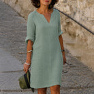 Artemisia Linen V Neck Summer Dress_12