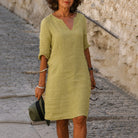 Artemisia Linen V Neck Summer Dress_13