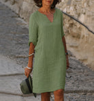 Artemisia Linen V Neck Summer Dress_15