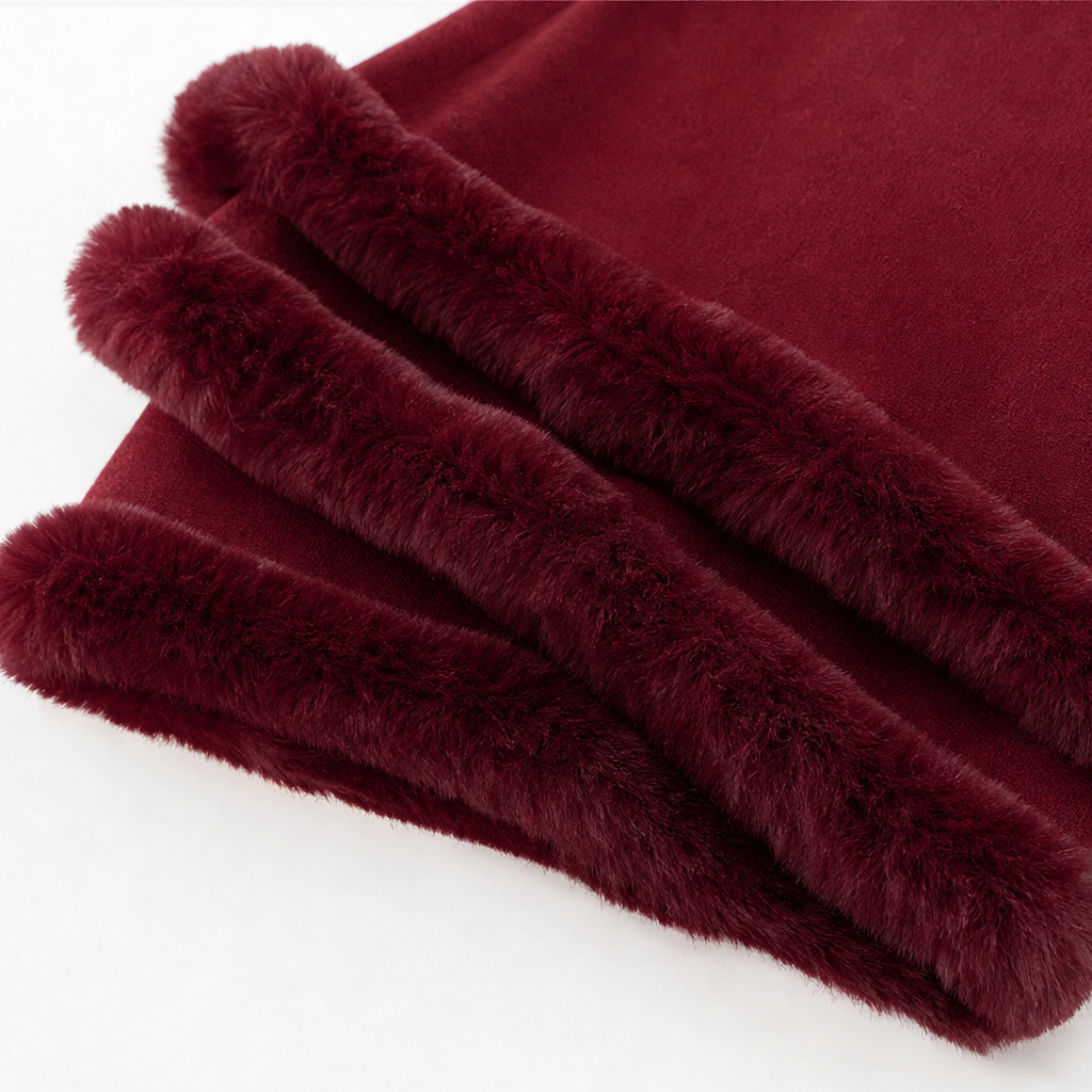 Women's Hooded Cape Coat with Faux-Fur Trim, Knit