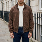 Orta Faux-Suede Jacket — Coffee, worn front view