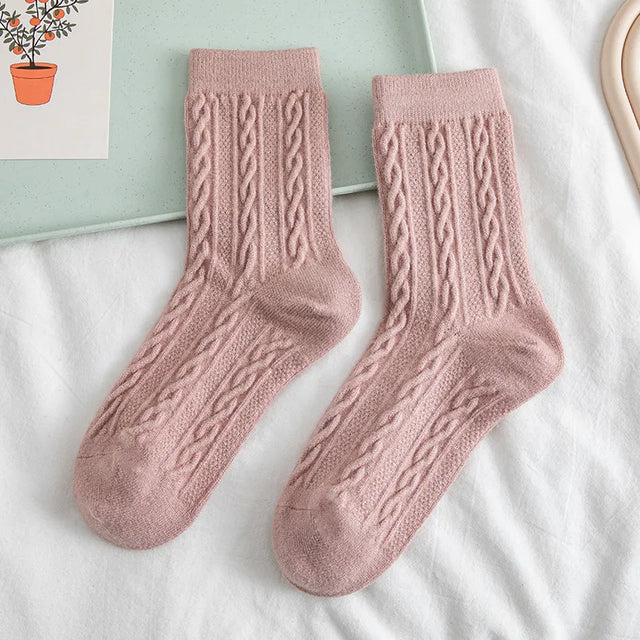 Women's Wool Socks – Classic Cable Knit Mid-Crew