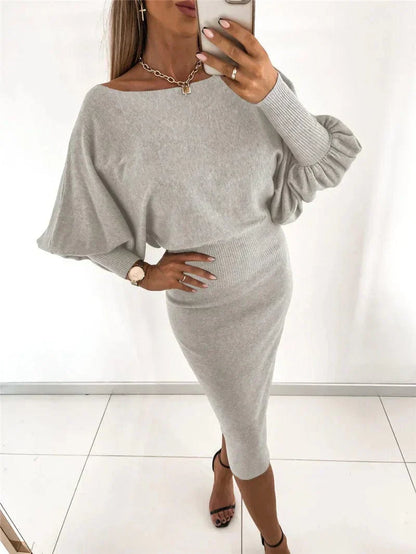 Elegante Off-Shoulder Jurk | Damesjurk met ballonmouwen en flatterende slim fit pasvorm