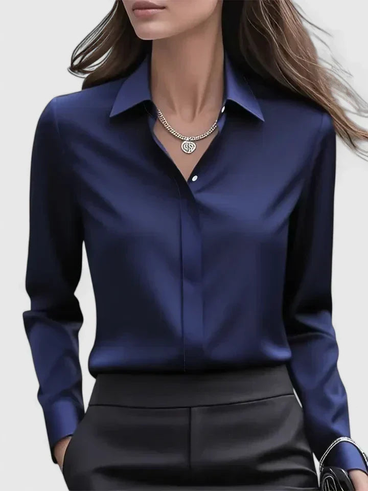 Women's Blouse with Hidden Button Placket for Office Wear