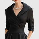 Women's V-Neck Midi Dress with Wrap Waist and Side Pockets
