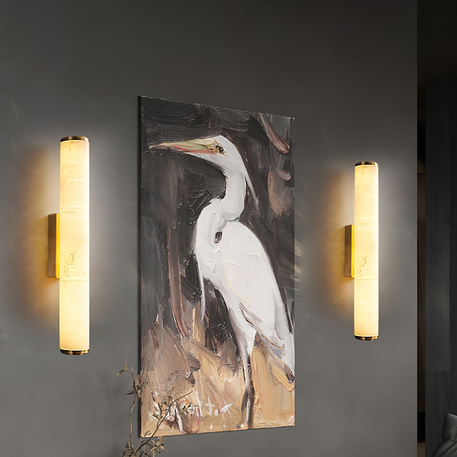 Marble Wall Sconce with Vertical Cylindrical LED Light, Copper Finish