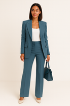 Dames Blazer Broekpak Set met Wide Leg Broek en Reverskraag