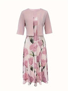 Dames Maxi Jurk met Bloemenprint en Bijpassende Open Jacket Driekwart Mouw