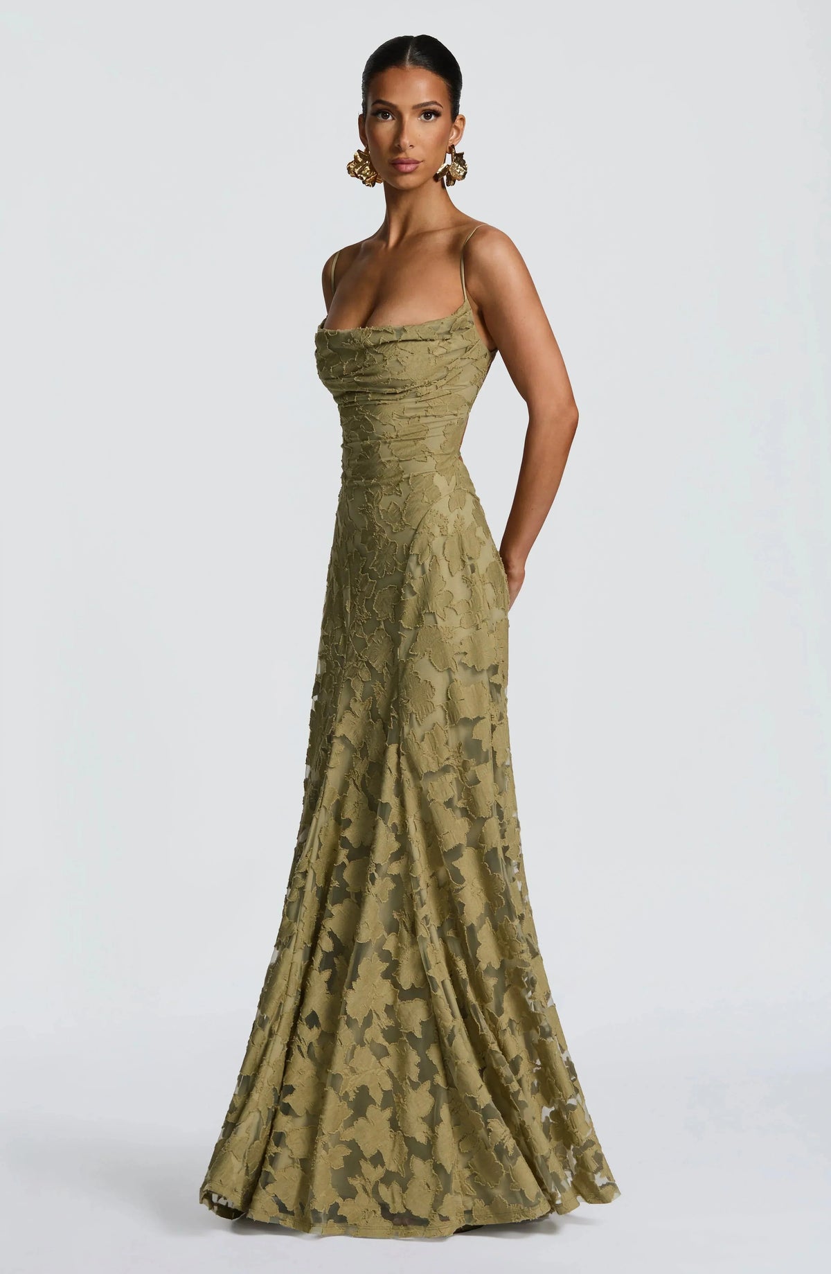 Dames Maxi Jurk Mouwloos met Cowl-hals en Bloemenpatroon