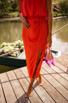 Dames Midi Jurk Mouwloos met Halskraag en Beenslip