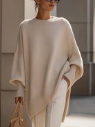 Dames Oversized Sweater met Vleermuismouw en Ronde Hals Beige