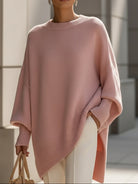 Dames Oversized Sweater met Vleermuismouw en Ronde Hals Roze