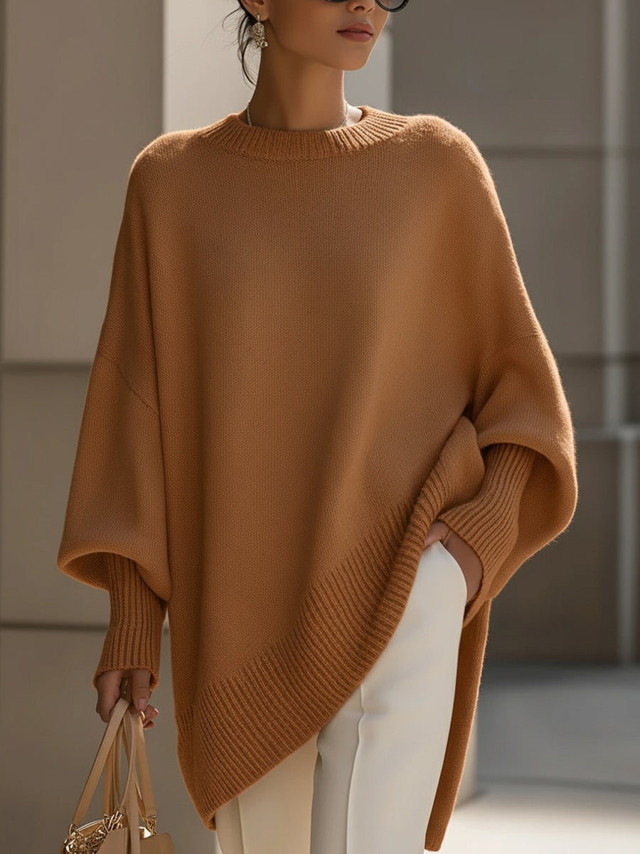 Dames Oversized Sweater met Vleermuismouw en Ronde Hals Caramel