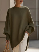 Dames Oversized Sweater met Vleermuismouw en Ronde Hals Olijfgroen