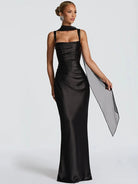 Women's Maxi Wedding Dress Sleeveless with Straight Neckline and Tie-Back